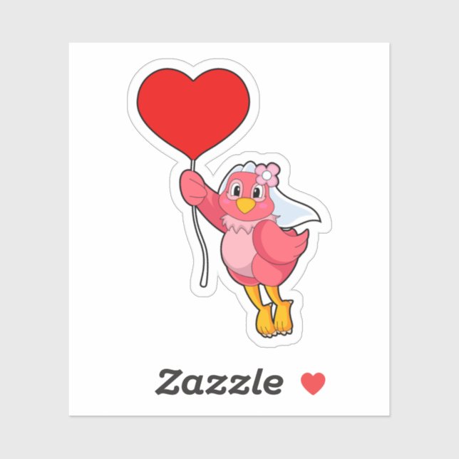 Bird as Bride with Veil & Heart Balloon Sticker (Sheet)