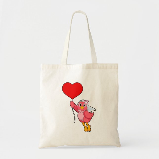 Bird as Bride with Veil & Heart Balloon Tote Bag (Front)