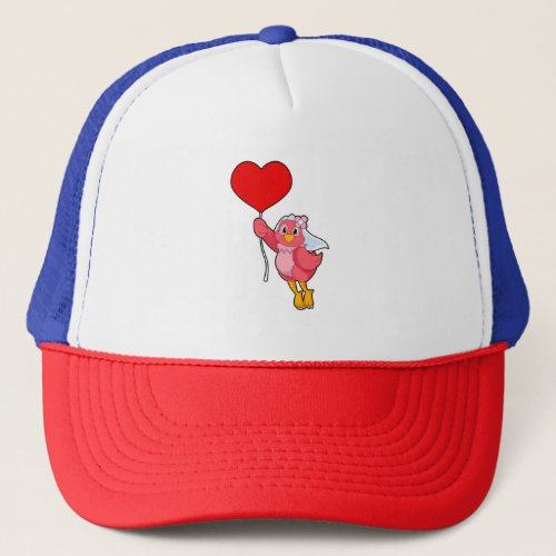 Bird as Bride with Veil  Heart Balloon Trucker Hat