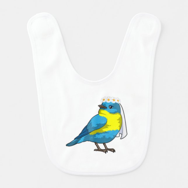 Bird as Bride with Wreath of flowers Baby Bib (Front)
