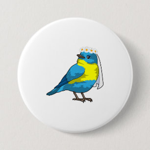 Bird as Bride with Wreath of flowers Button