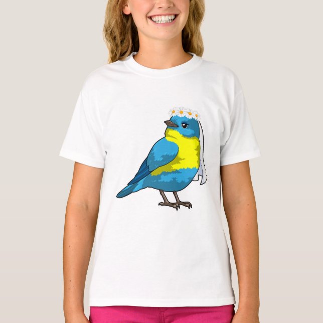 Bird as Bride with Wreath of flowers T-Shirt (Front)