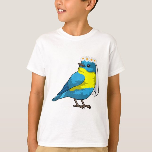 Bird as Bride with Wreath of flowers T-Shirt (Front)