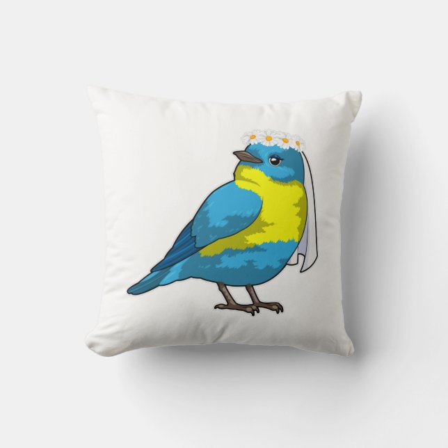 Bird as Bride with Wreath of flowers Throw Pillow (Front)
