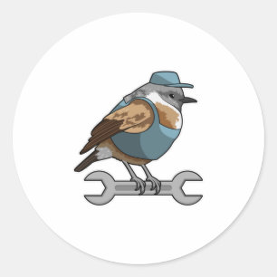 Bird as Carftsman with Wrench Classic Round Sticker