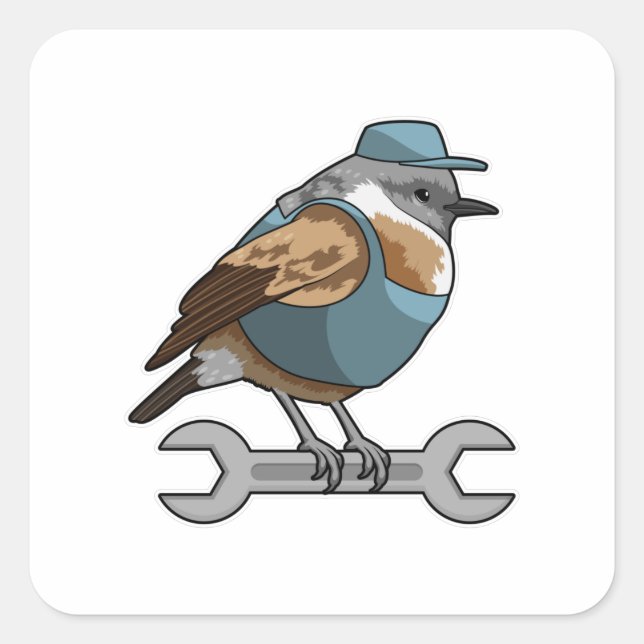 Bird as Carftsman with Wrench Square Sticker (Front)