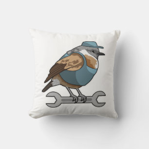 Bird as Carftsman with Wrench Throw Pillow