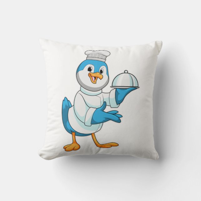 Bird as Cook with Platter Throw Pillow (Front)