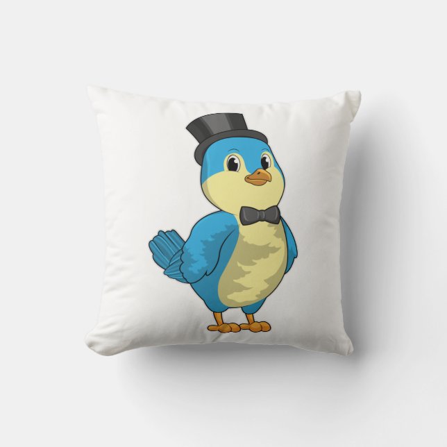 Bird as Groom with Ribbon Throw Pillow (Front)