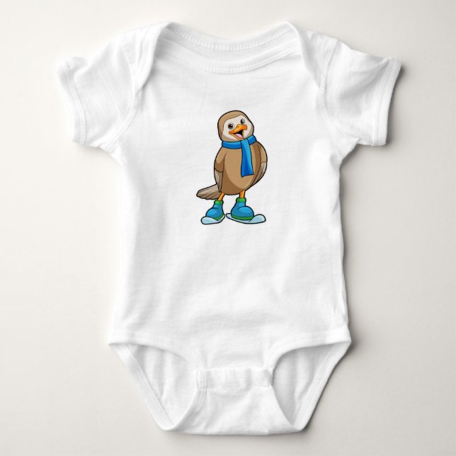 Bird as Skier with Ski & Scarf Baby Bodysuit (Front)