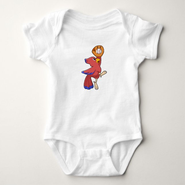 Bird at Baseball with Baseball glove Baby Bodysuit (Front)