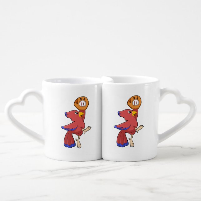 Bird at Baseball with Baseball glove Coffee Mug Set (Front Nesting)