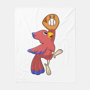 Bird at Baseball with Baseball glove Fleece Blanket