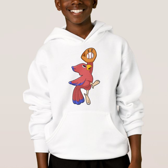 Bird at Baseball with Baseball glove Hoodie (Front)