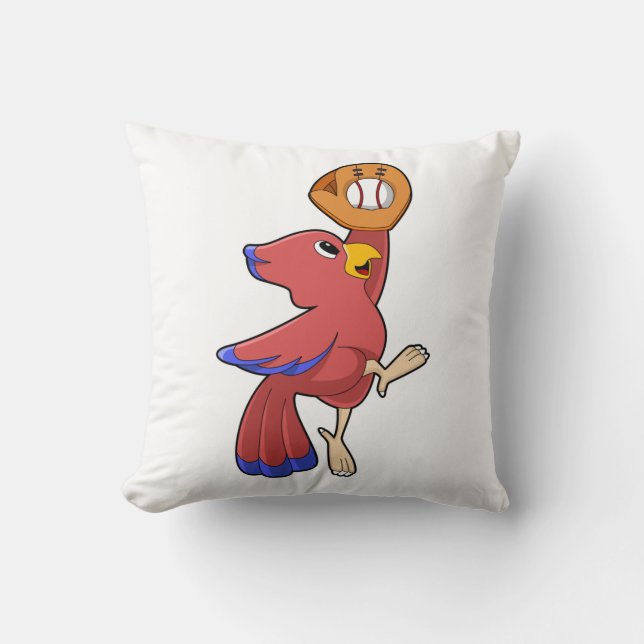 Bird at Baseball with Baseball glove Throw Pillow (Front)