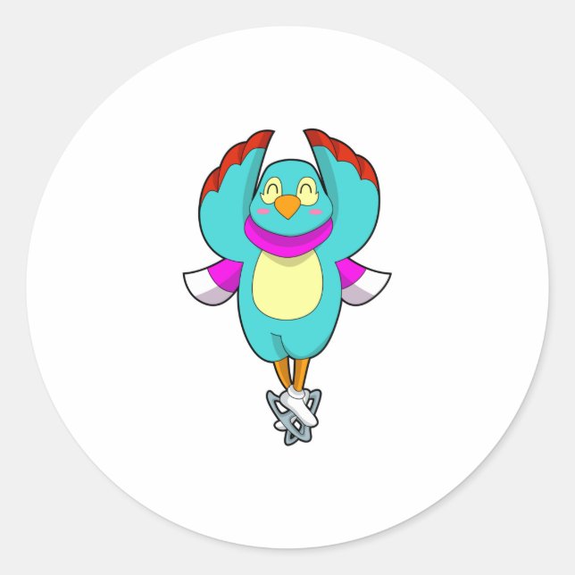 Bird at Ice skating with Ice skates.PNG Classic Round Sticker (Front)