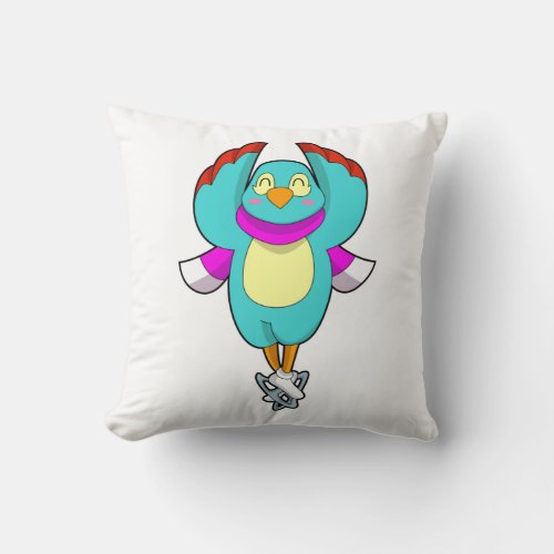 Bird at Ice skating with Ice skatesPNG Throw Pillow