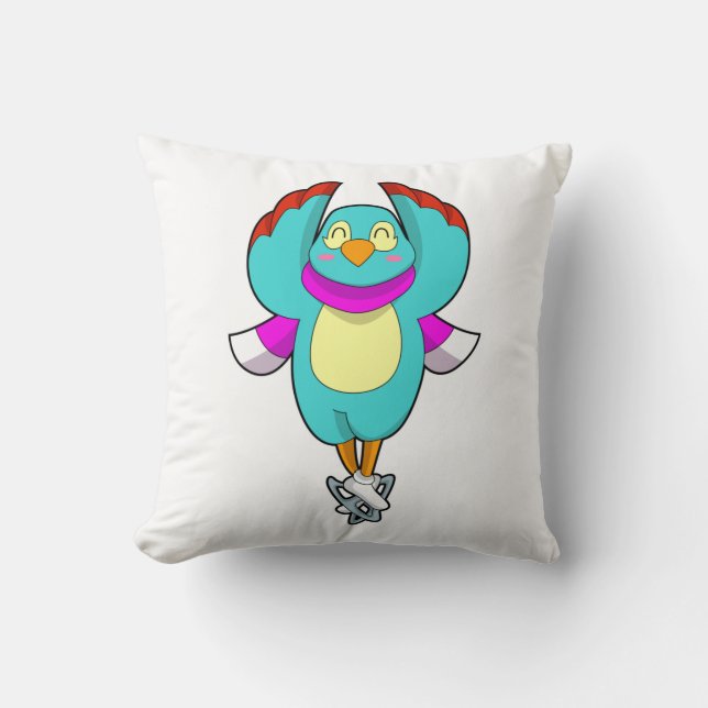 Bird at Ice skating with Ice skates.PNG Throw Pillow (Front)