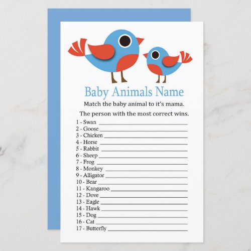 Bird Baby Animals Name Game