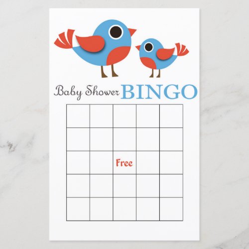 Bird baby shower bingo card