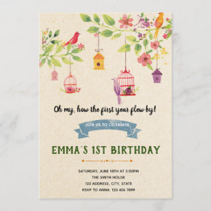 Bird baby shower birthday party invitation