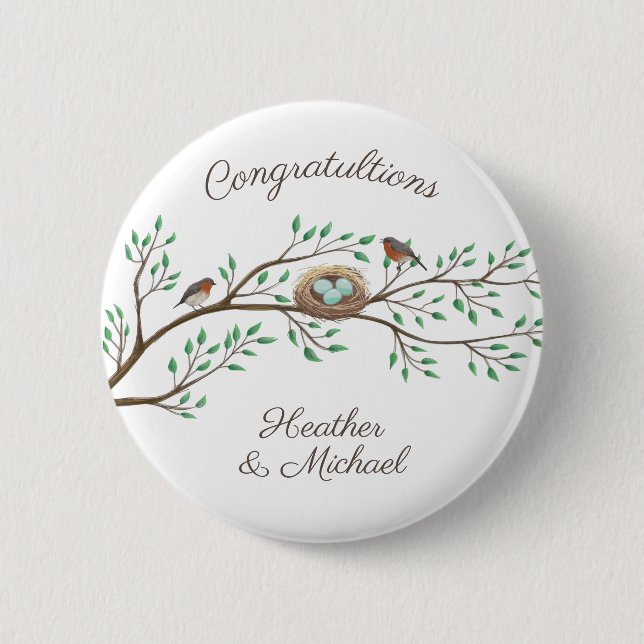 Bird Baby Shower Spring Button (Front)
