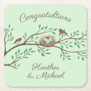 Bird Baby Shower Spring Square Paper Coaster