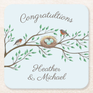 Bird Baby Shower Spring Square Paper Coaster