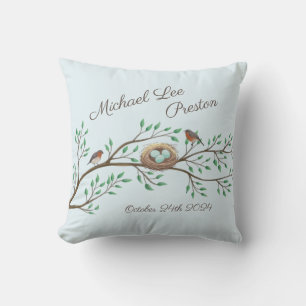 Bird Baby Shower Spring Throw Pillow