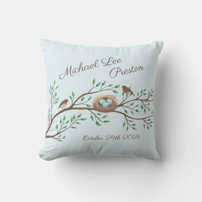 Bird Baby Shower Spring Throw Pillow (Front)
