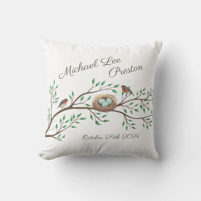 Bird Baby Shower Spring Throw Pillow (Front)