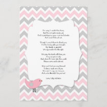 Bird Baby shower thank you notes poem pink gray