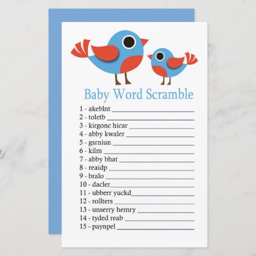Bird Baby word scramble game