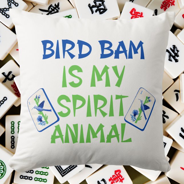 Bird Bam is My Spirit Animal Mahjong Bird Tiles Throw Pillow (Creator Uploaded)
