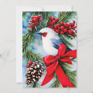 Bird berries and bow budget Christmas Holiday Card