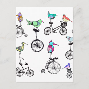 Bird Bike Illustration Postcard