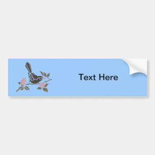 Bird Birds Tree Flowers Black Art Cartoon Animal Bumper Sticker