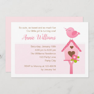 Bird Birthday Invitations (Pink 1st Birthday)