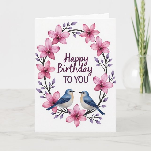 Bird Blossom Birthday Card (Front)