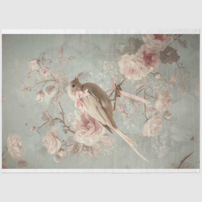Bird & Blossoms, Soft Pastels, Romantic Art Tissue Paper (Front)