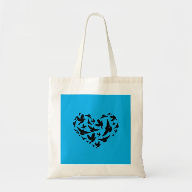 Bird blue and black tote bag personalize (Front)