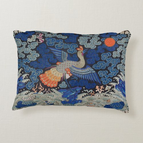 Bird Blue Chinese Embroidery Vintage Accent Pillow