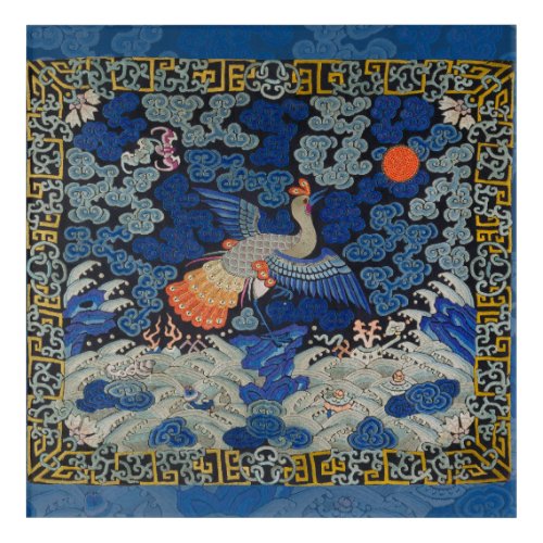 Bird Blue Chinese Embroidery Vintage Acrylic Print