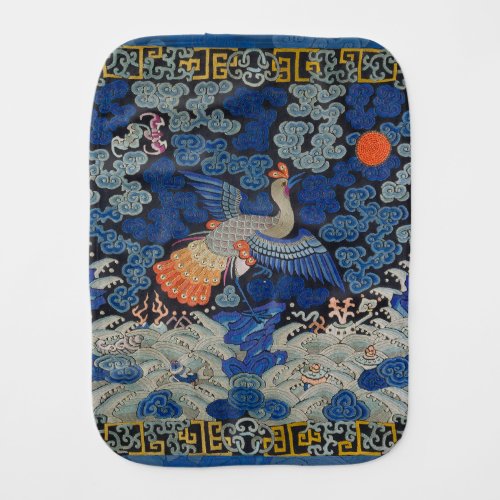 Bird Blue Chinese Embroidery Vintage Baby Burp Cloth