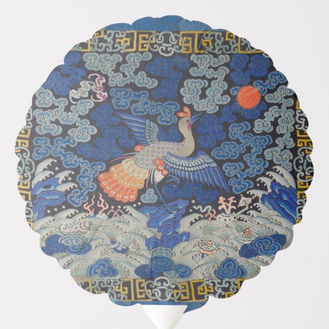 Bird Blue Chinese Embroidery Vintage Balloon (Front)