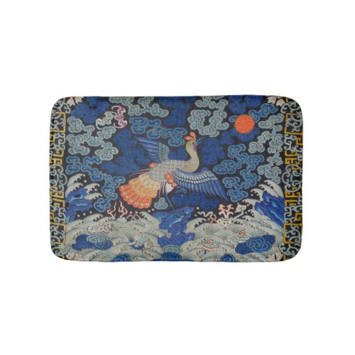 Bird Blue Chinese Embroidery Vintage Bath Mat