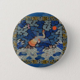 Bird Blue Chinese Embroidery Vintage Button