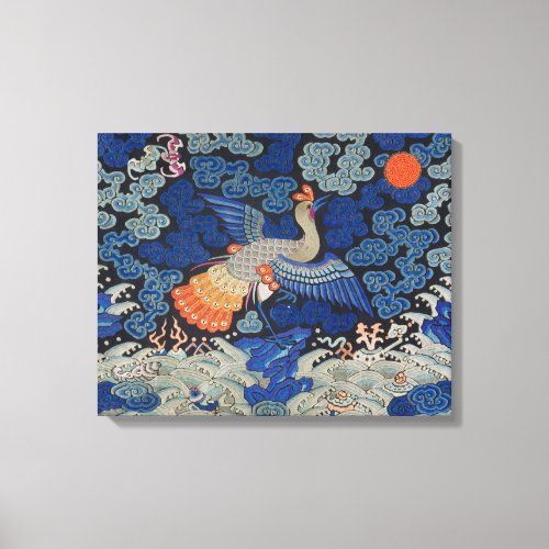 Bird Blue Chinese Embroidery Vintage Canvas Print