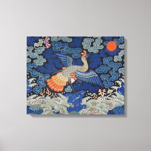 Bird Blue Chinese Embroidery Vintage Canvas Print