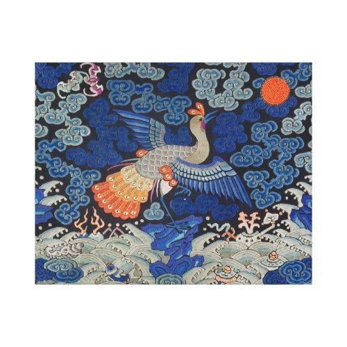 Bird Blue Chinese Embroidery Vintage Canvas Print